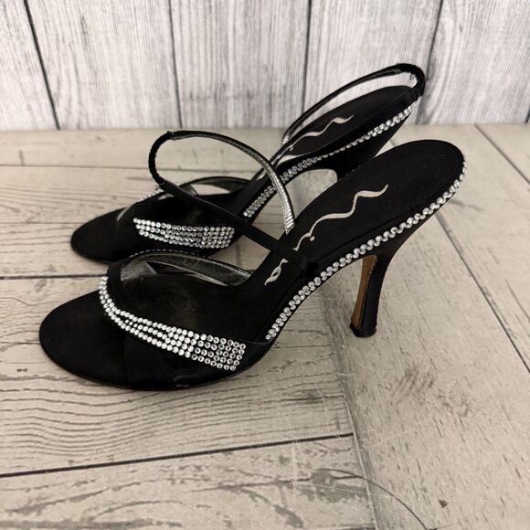 Vintage Nina Women's Size 6.5 Black Rhinestone Slingback Pumps 4" Heels 90s - Picture 2 of 7